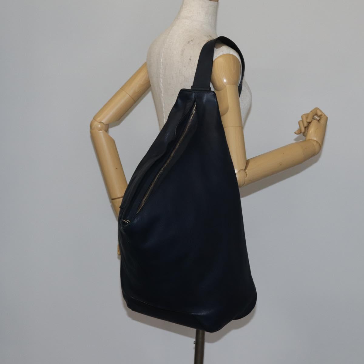 LOEWE Anagram Anton Backpack Leather Navy Silver Auth bs28942
