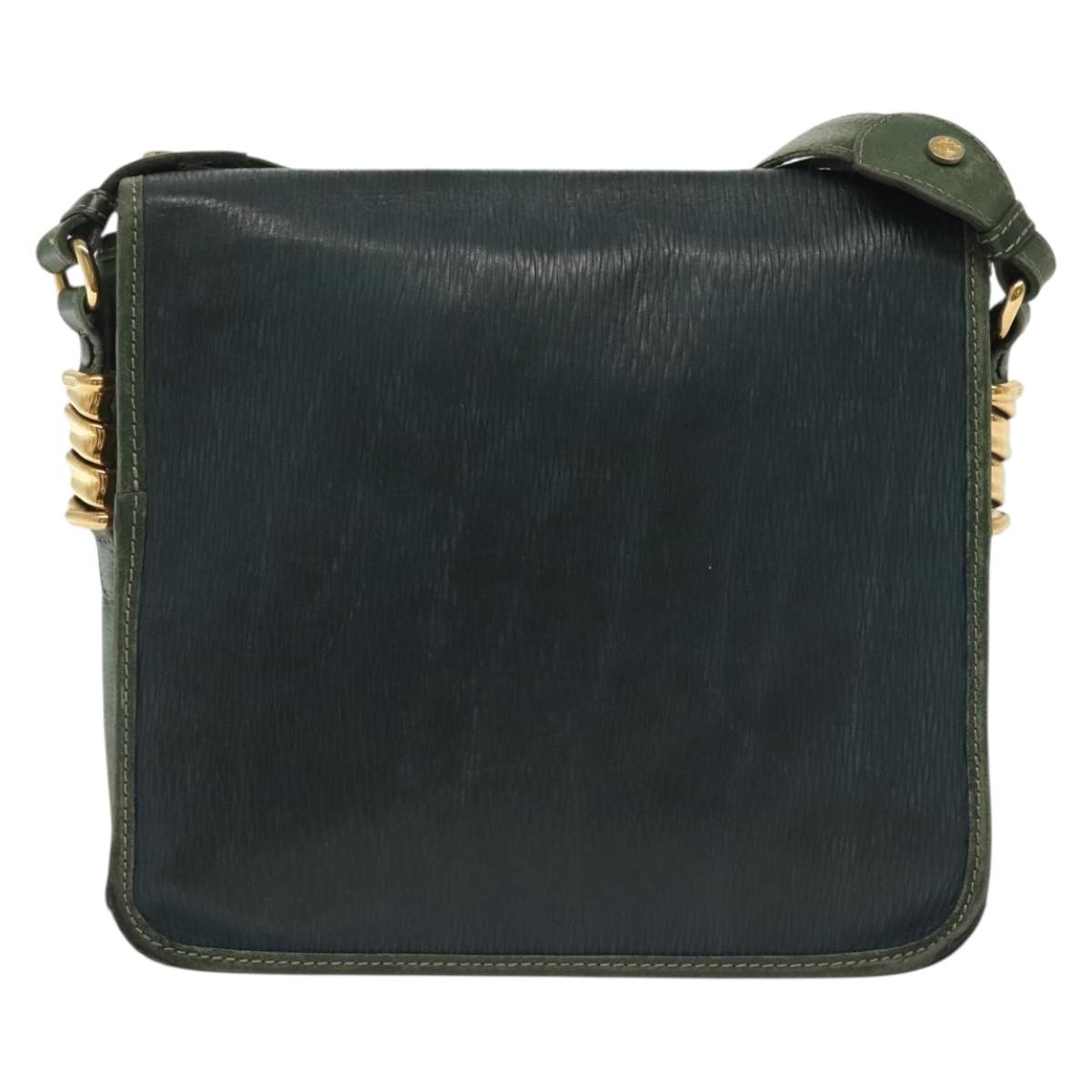 LOEWE Velazquez Shoulder Bag Leather Green Gold Auth bs28944