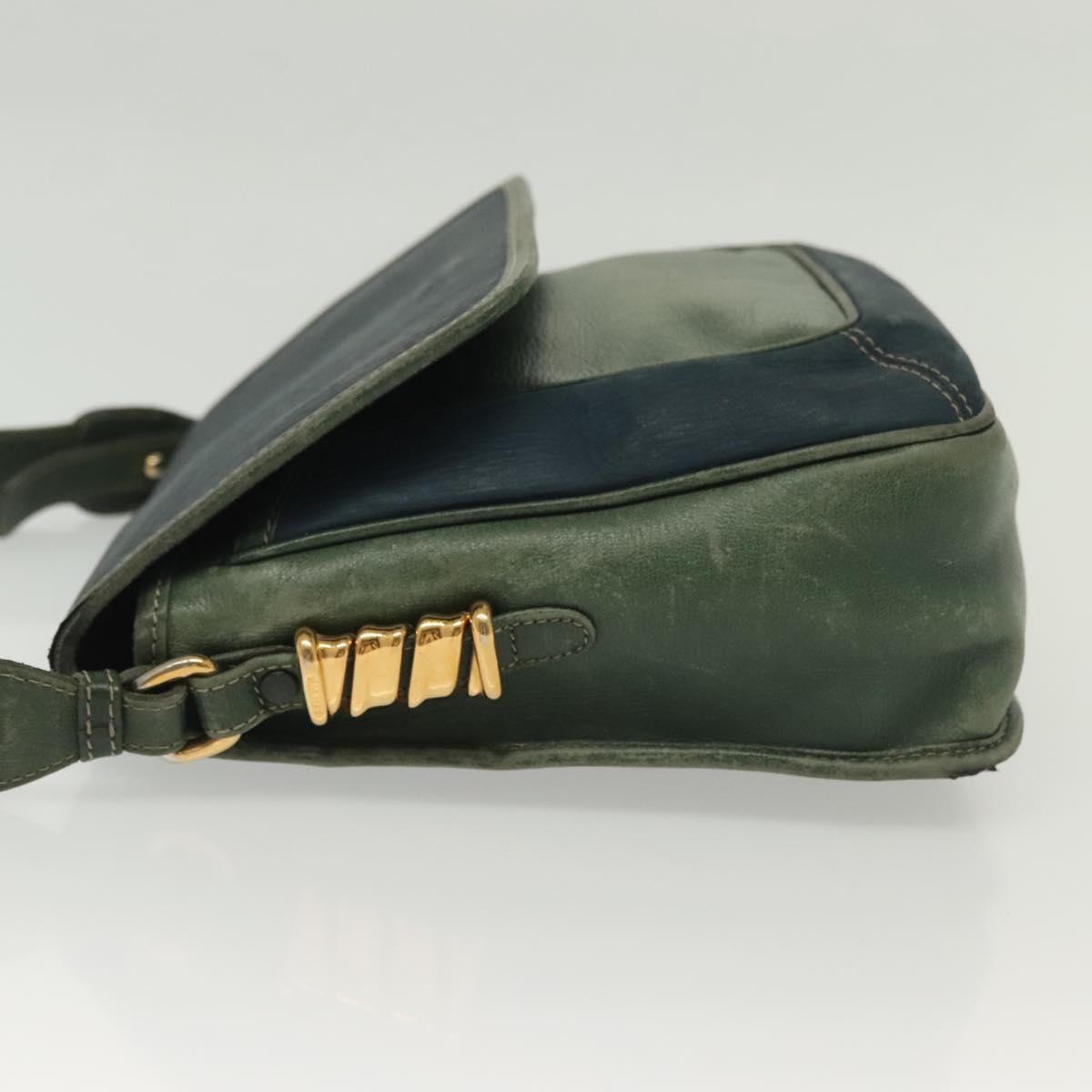 LOEWE Velazquez Shoulder Bag Leather Green Gold Auth bs28944