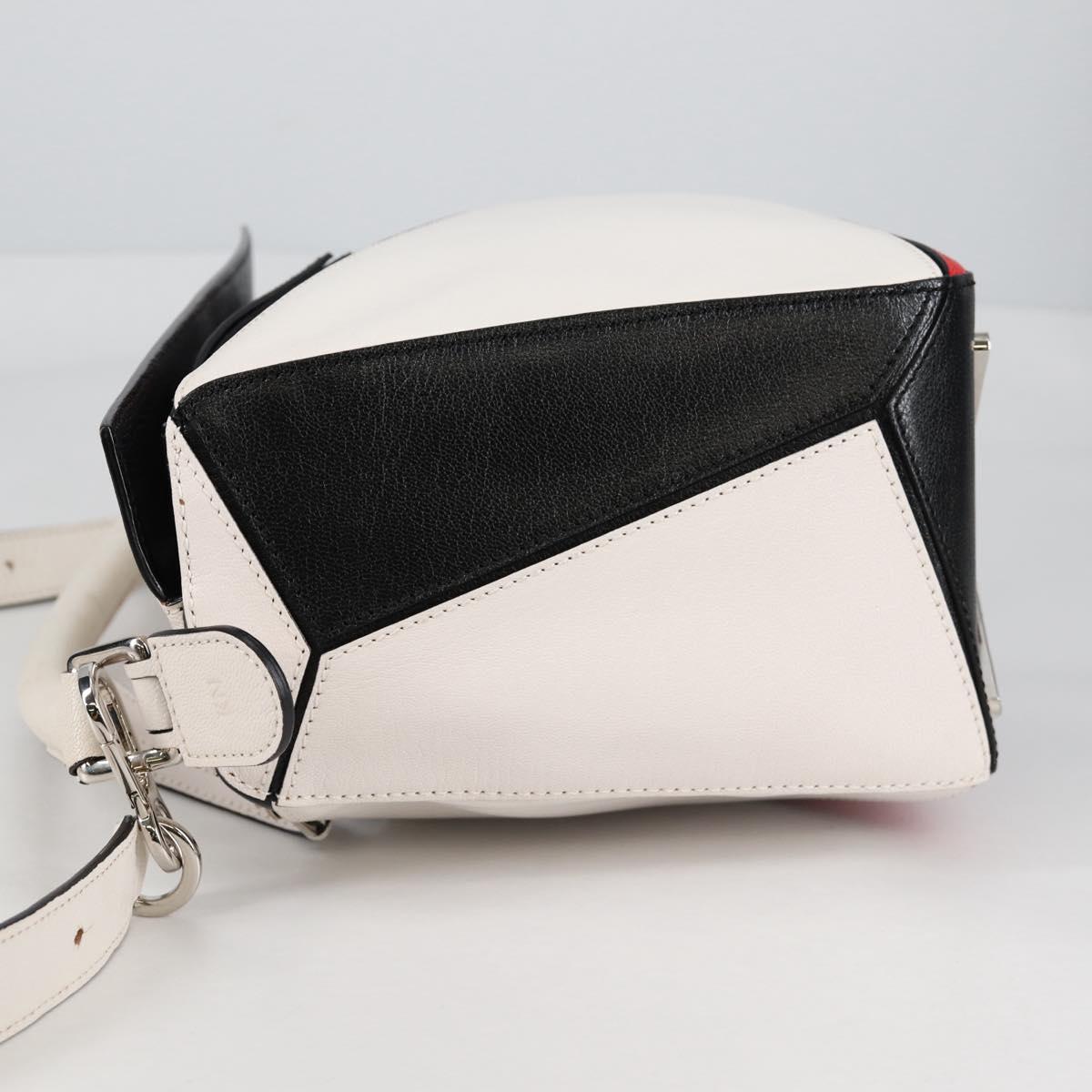 LOEWE Puzzle Hand Bag Leather 2way White Silver Auth bs28945