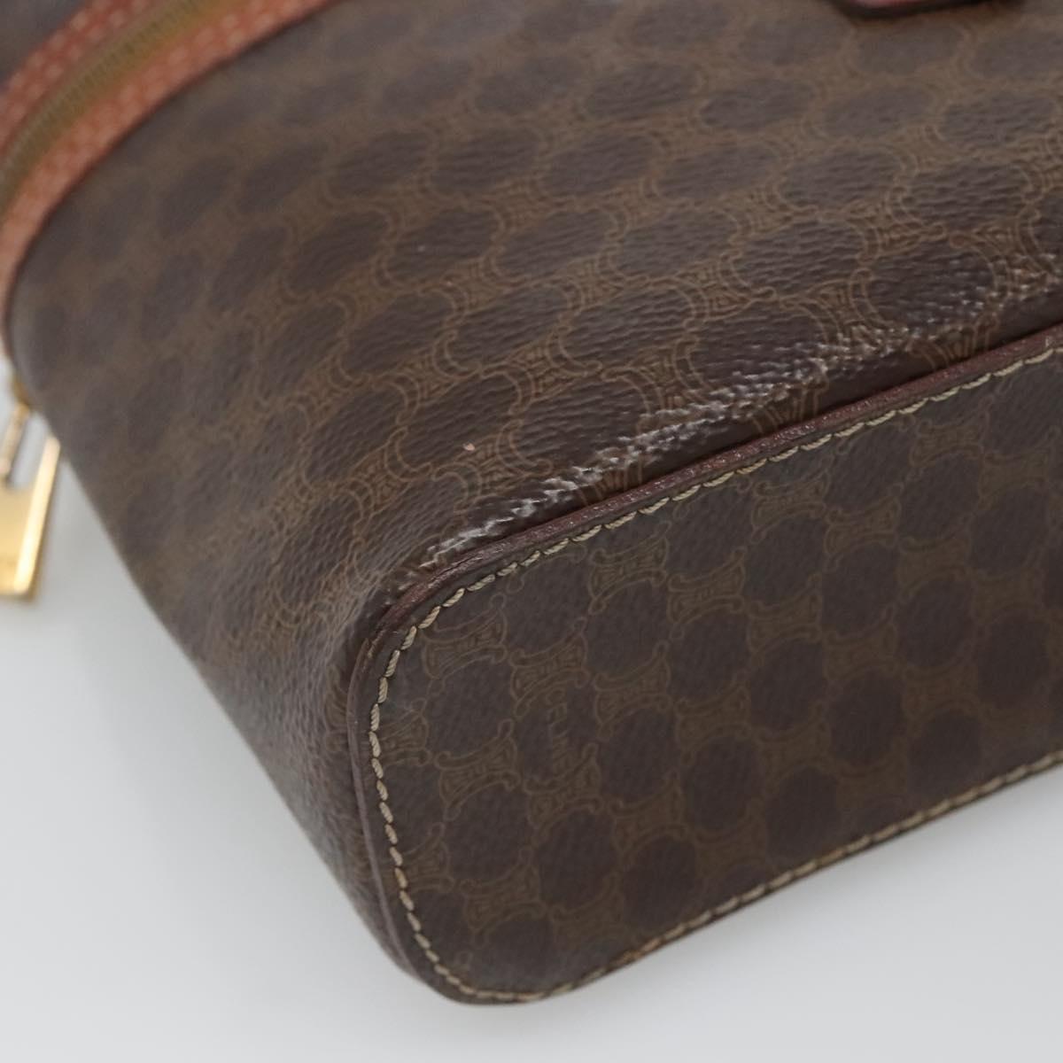 CELINE Macadam Canvas Vanity Pouch PVC Leather Brown Gold Auth bs28947