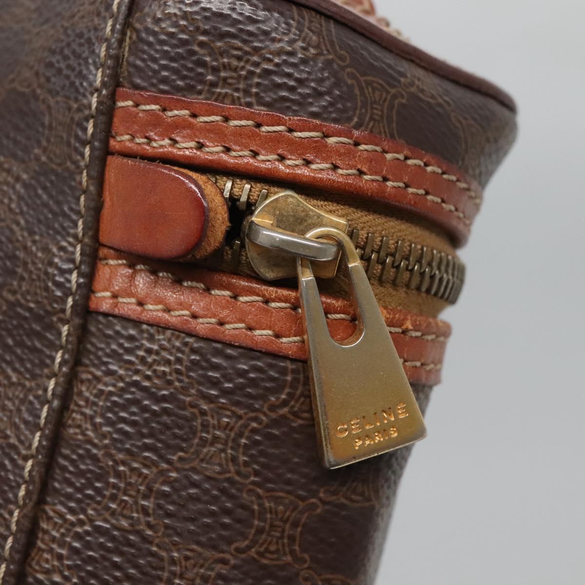 CELINE Macadam Canvas Vanity Pouch PVC Leather Brown Gold Auth bs28947