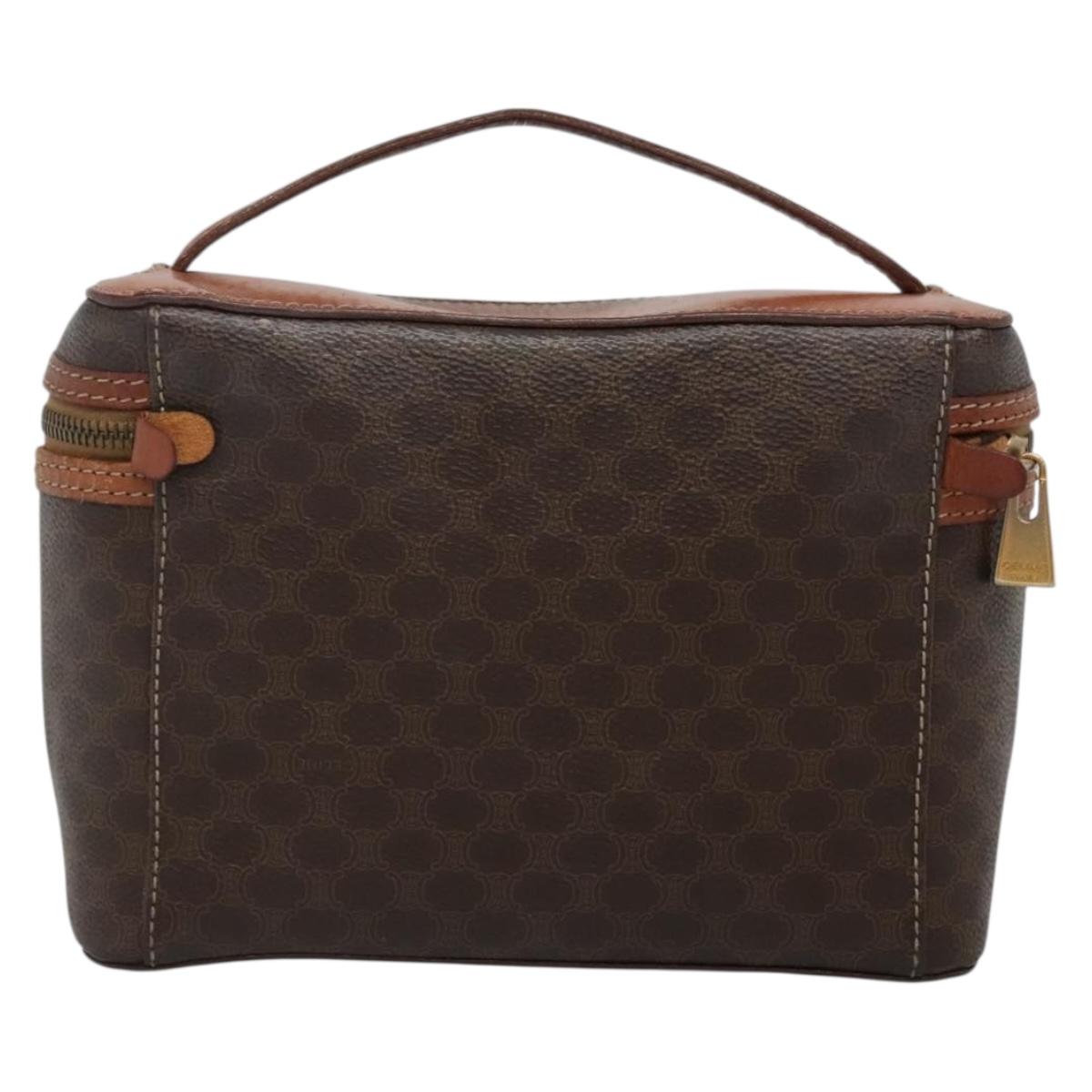 CELINE Macadam Canvas Vanity Pouch PVC Leather Brown Gold Auth bs28947