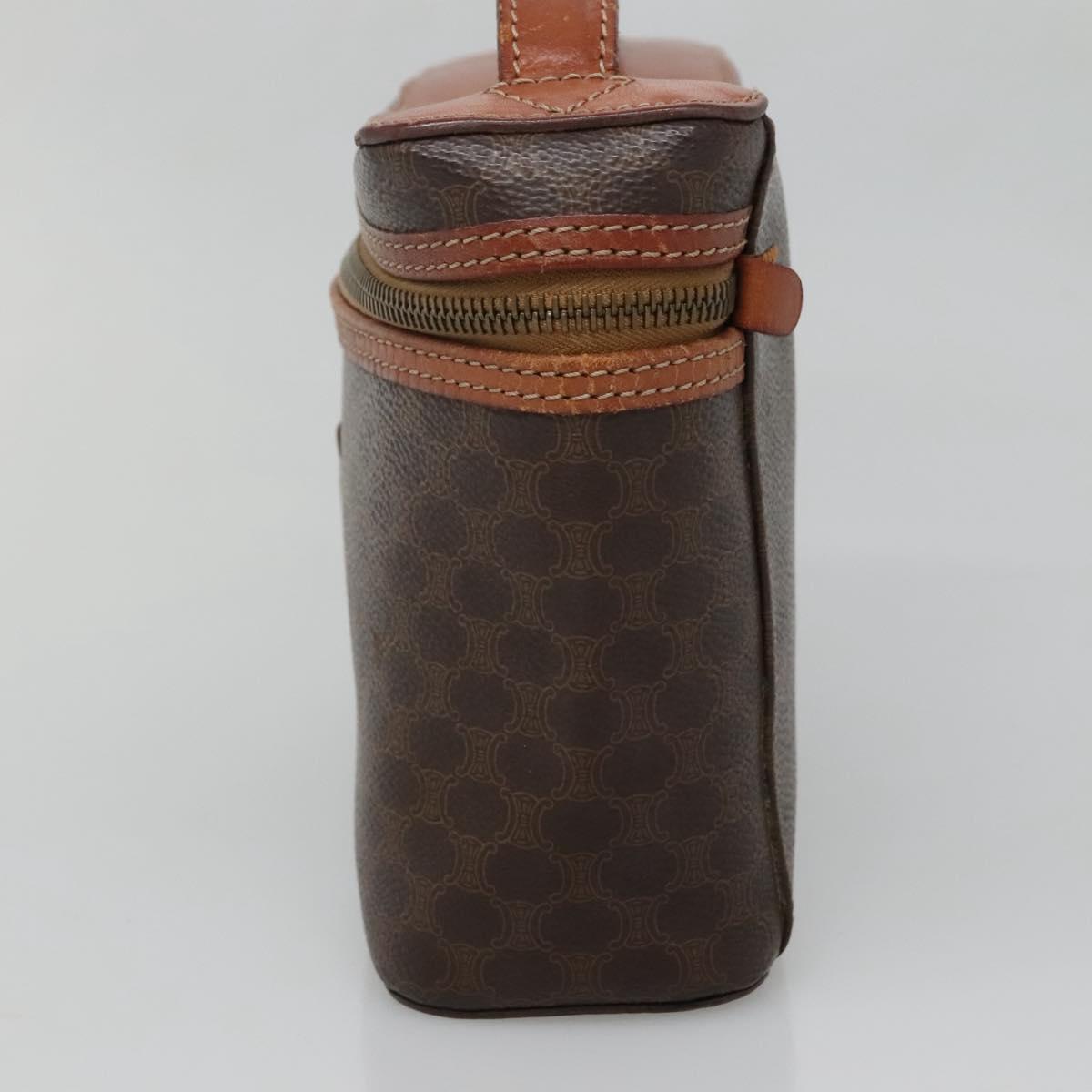 CELINE Macadam Canvas Vanity Pouch PVC Leather Brown Gold Auth bs28947