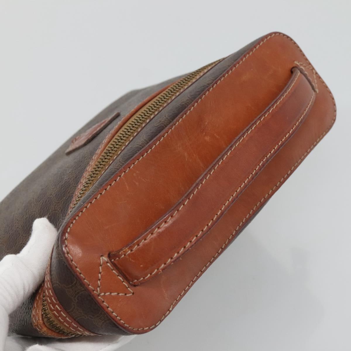 CELINE Macadam Canvas Vanity Pouch PVC Leather Brown Gold Auth bs28947