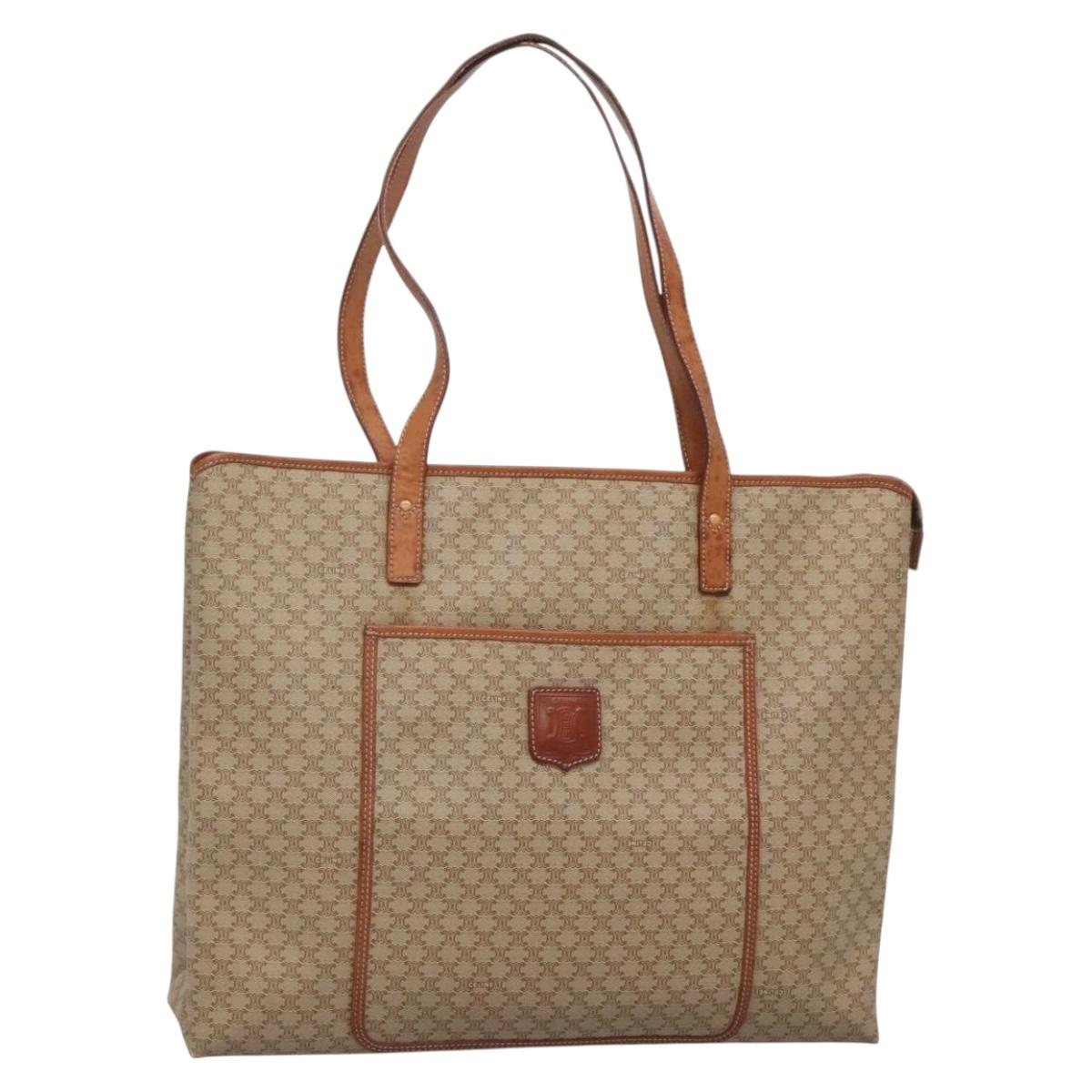 CELINE Macadam Canvas Tote Bag PVC Beige Gold Auth bs28952