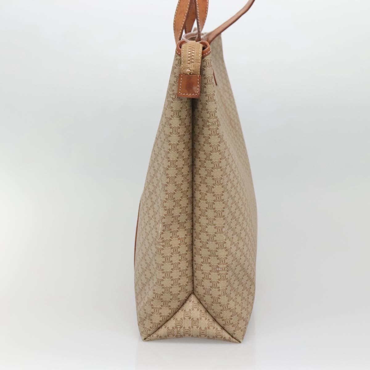 CELINE Macadam Canvas Tote Bag PVC Beige Gold Auth bs28952