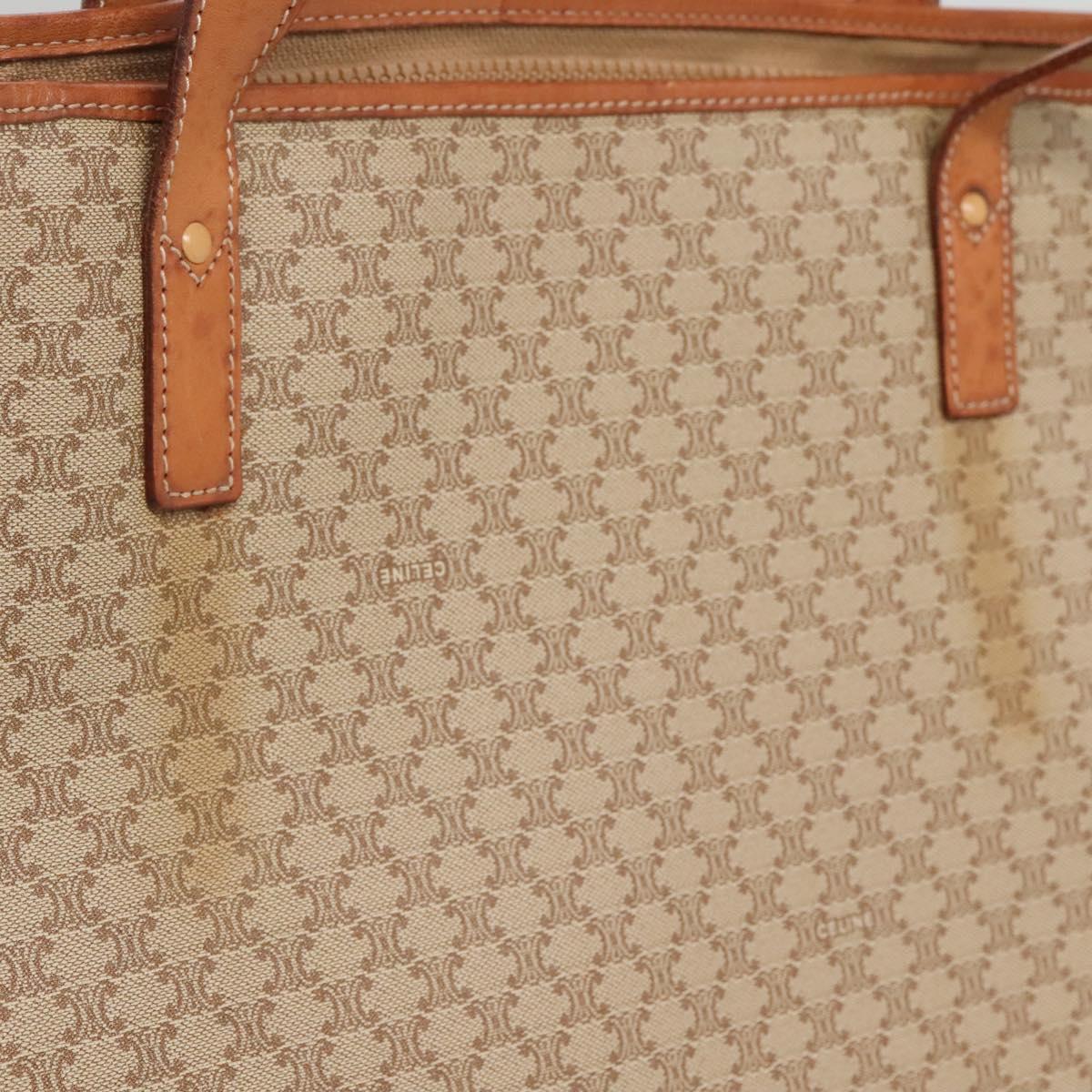 CELINE Macadam Canvas Tote Bag PVC Beige Gold Auth bs28952