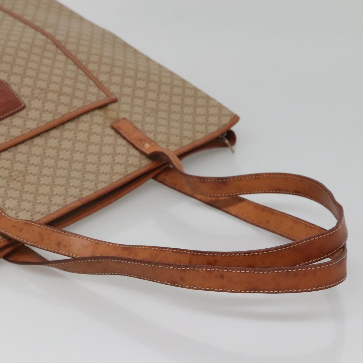 CELINE Macadam Canvas Tote Bag PVC Beige Gold Auth bs28952