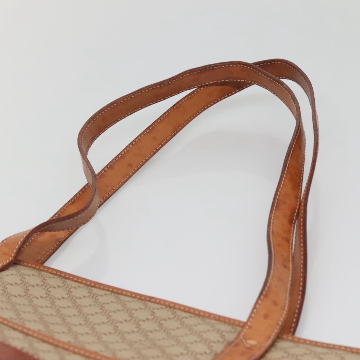 CELINE Macadam Canvas Tote Bag PVC Beige Gold Auth bs28952