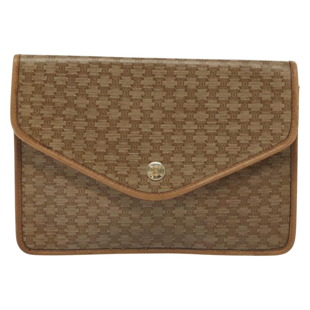 CELINE Macadam Canvas Clutch Bag PVC Beige Gold Auth bs28953