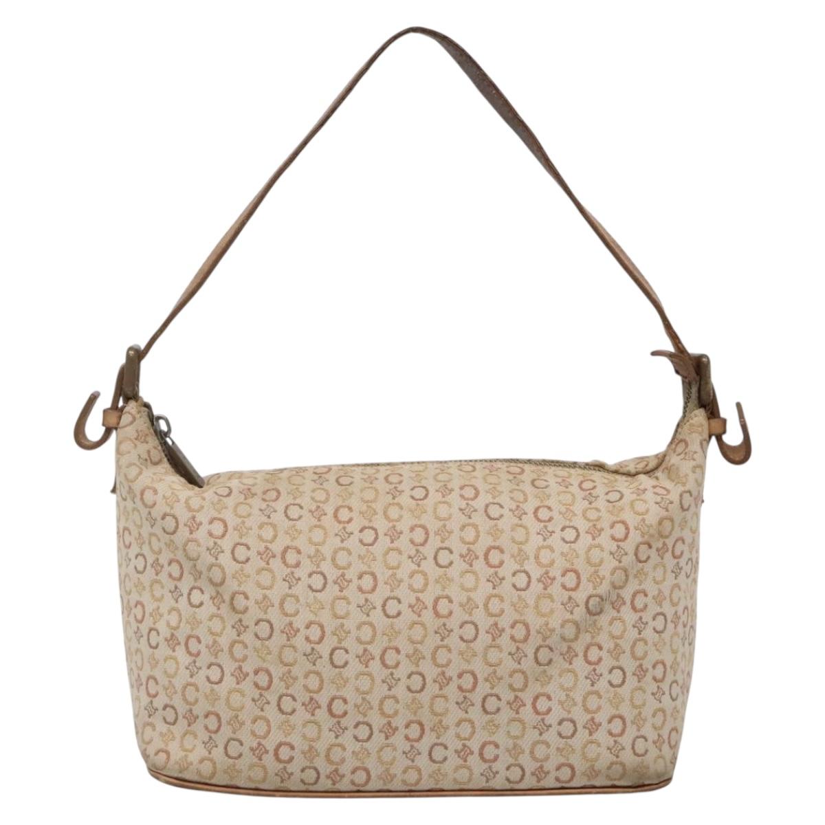CELINE C Macadam Canvas Shoulder Bag Beige Auth bs28954