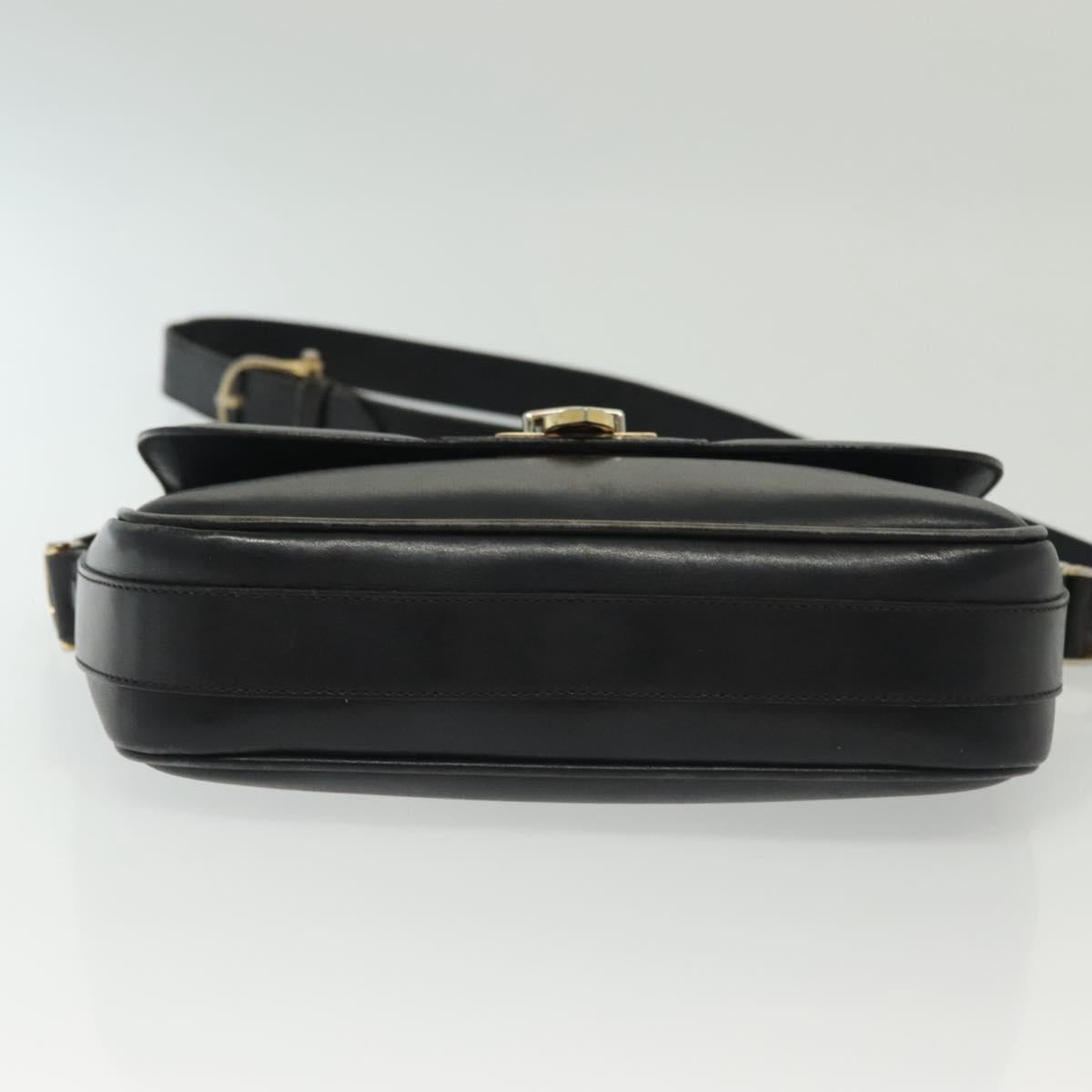 CELINE Shoulder Bag Leather Navy Gold Auth bs28958
