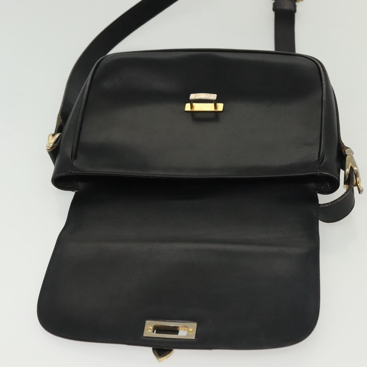 CELINE Shoulder Bag Leather Navy Gold Auth bs28958