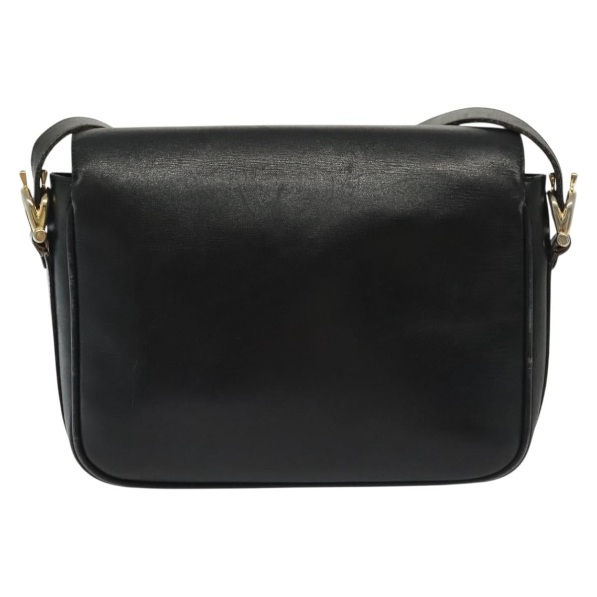 CELINE Shoulder Bag Leather Navy Gold Auth bs28958
