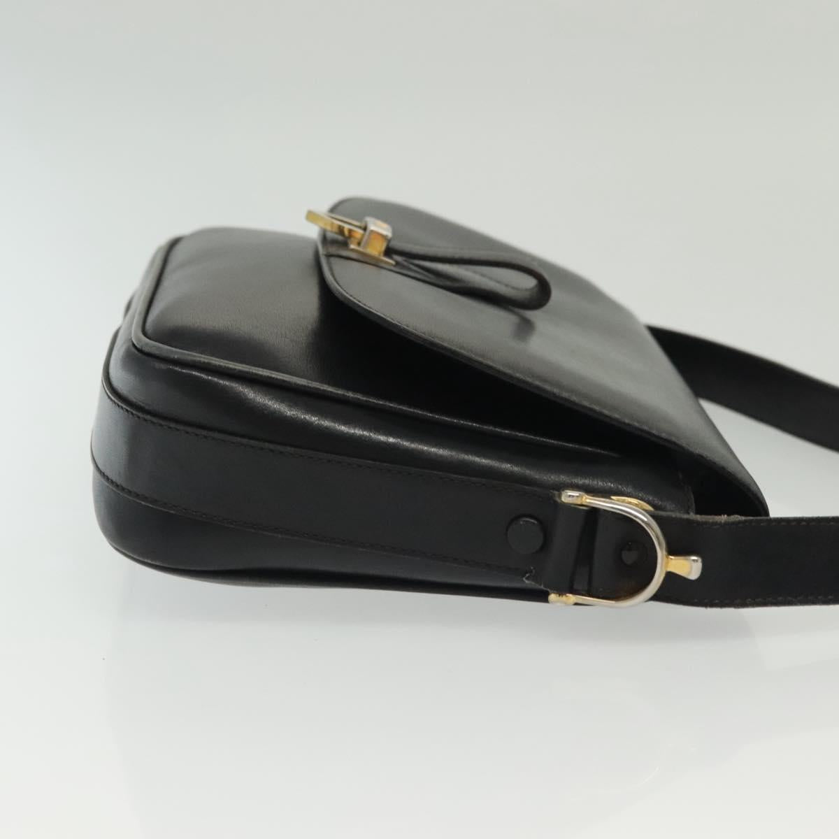 CELINE Shoulder Bag Leather Navy Gold Auth bs28958