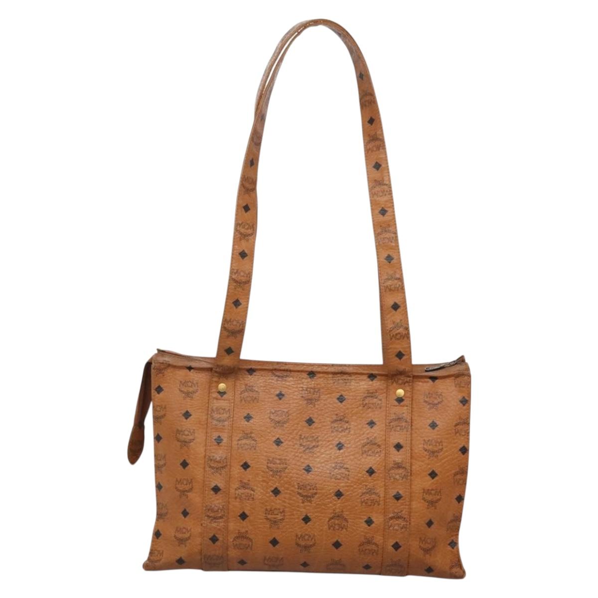 MCM Logogram Vicetos Tote Bag PVC Leather Brown Gold Auth bs28960