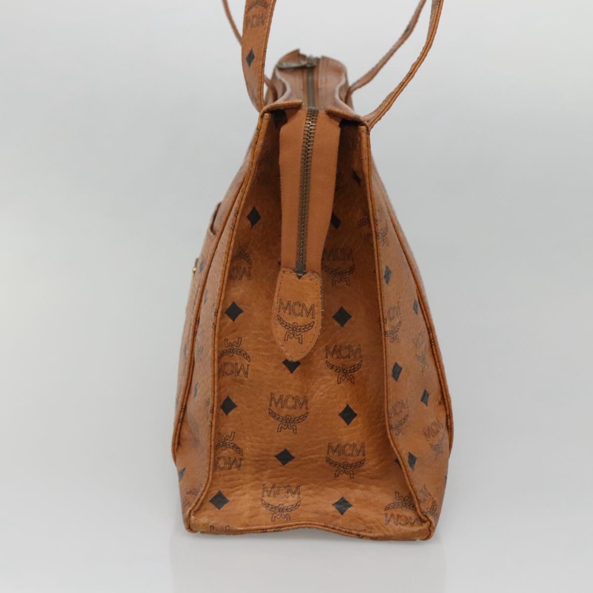 MCM Logogram Vicetos Tote Bag PVC Leather Brown Gold Auth bs28960