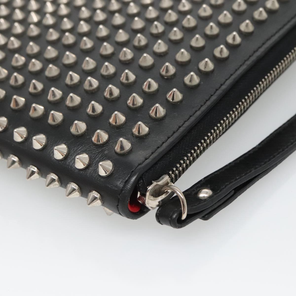 Christian Louboutin Studs Clutch Bag Leather Black Silver Auth bs28961