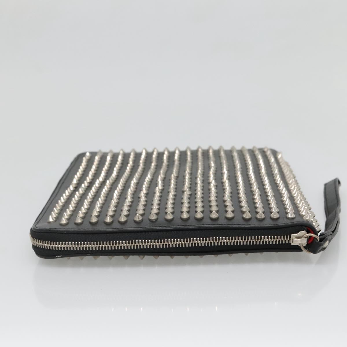 Christian Louboutin Studs Clutch Bag Leather Black Silver Auth bs28961