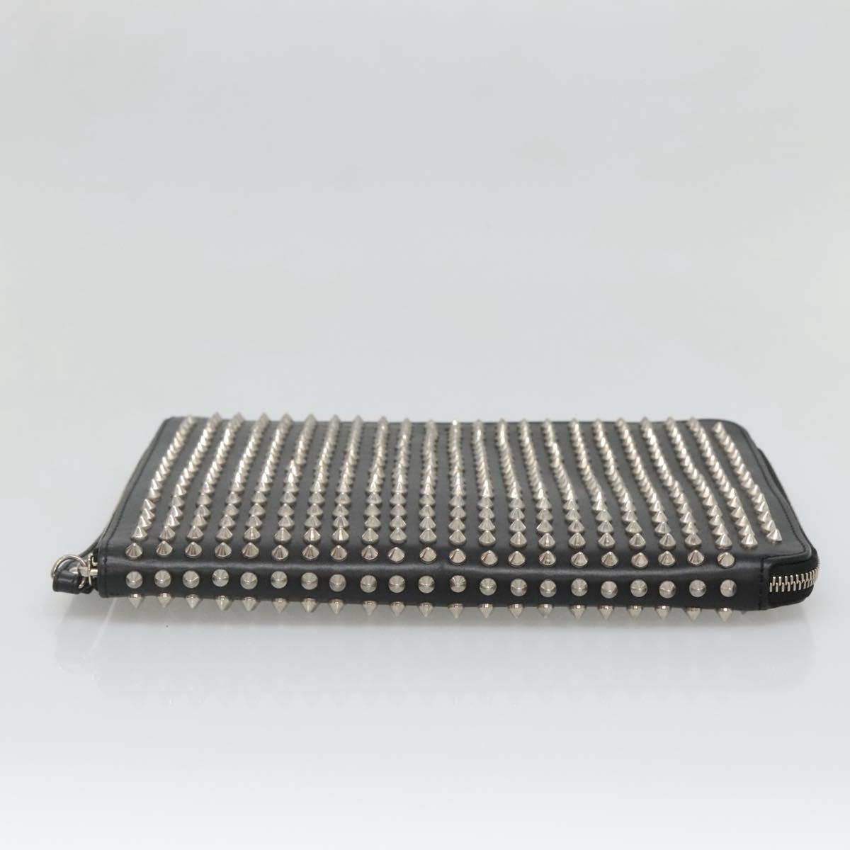 Christian Louboutin Studs Clutch Bag Leather Black Silver Auth bs28961