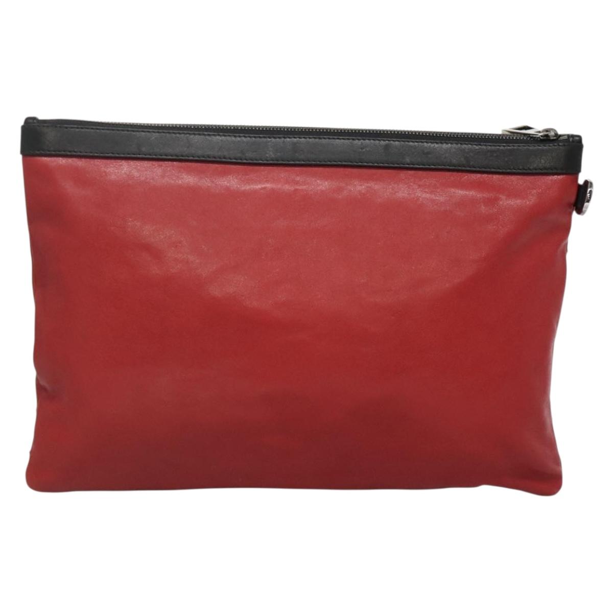 Jimmy Choo Studs Clutch Bag Leather Red Black Auth bs28965