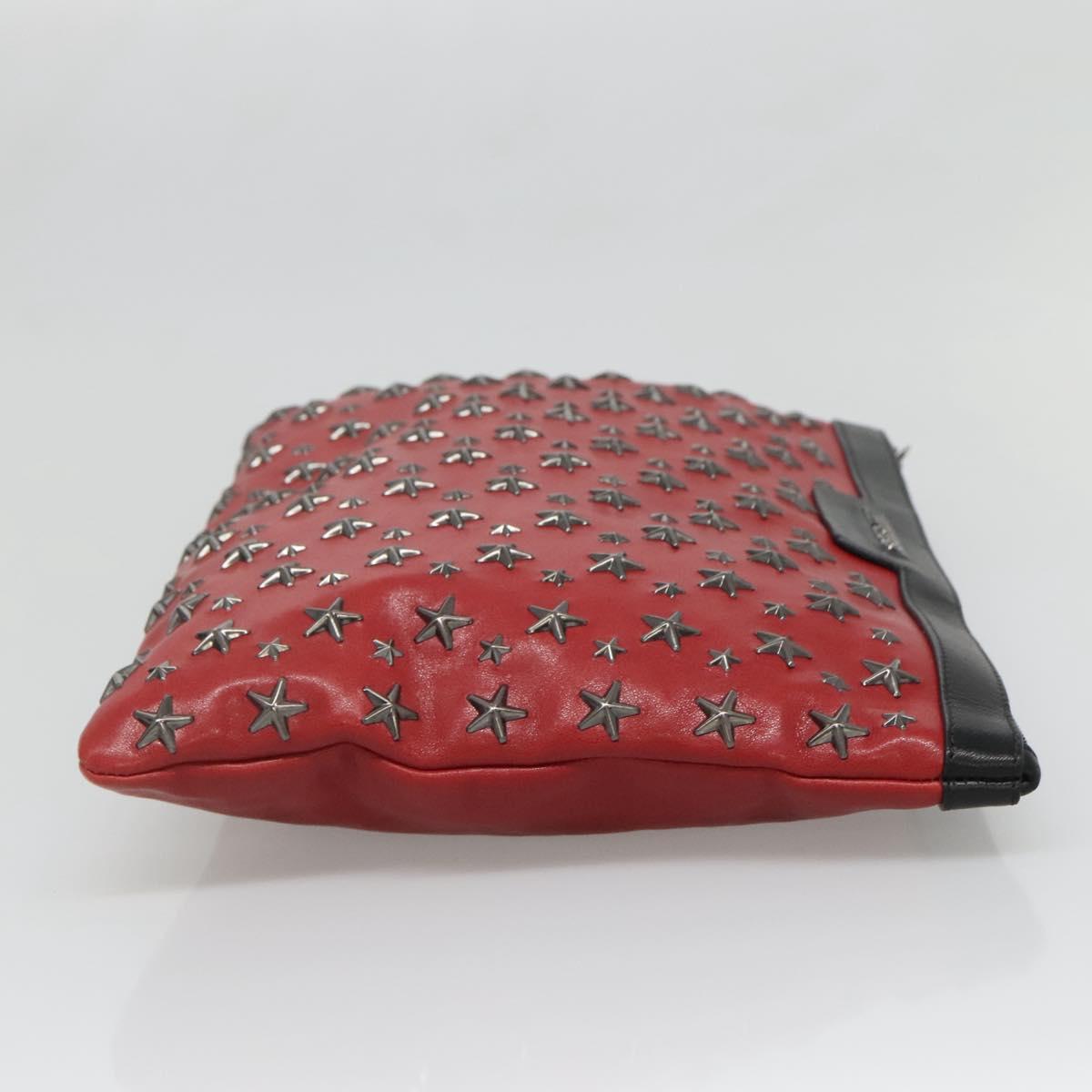 Jimmy Choo Studs Clutch Bag Leather Red Black Auth bs28965
