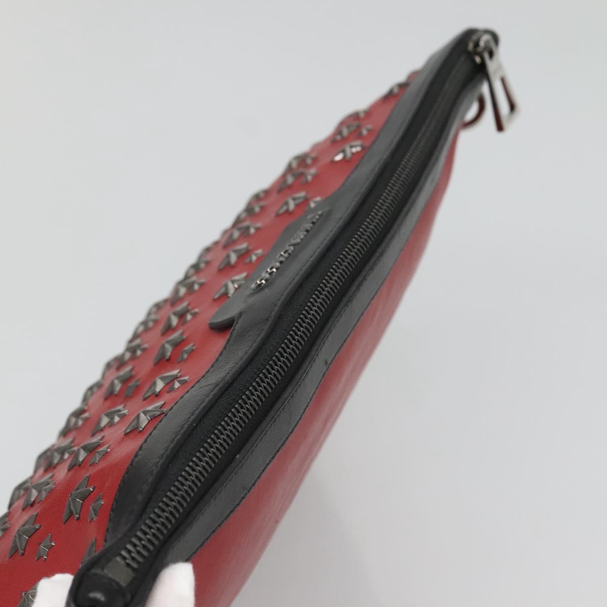 Jimmy Choo Studs Clutch Bag Leather Red Black Auth bs28965
