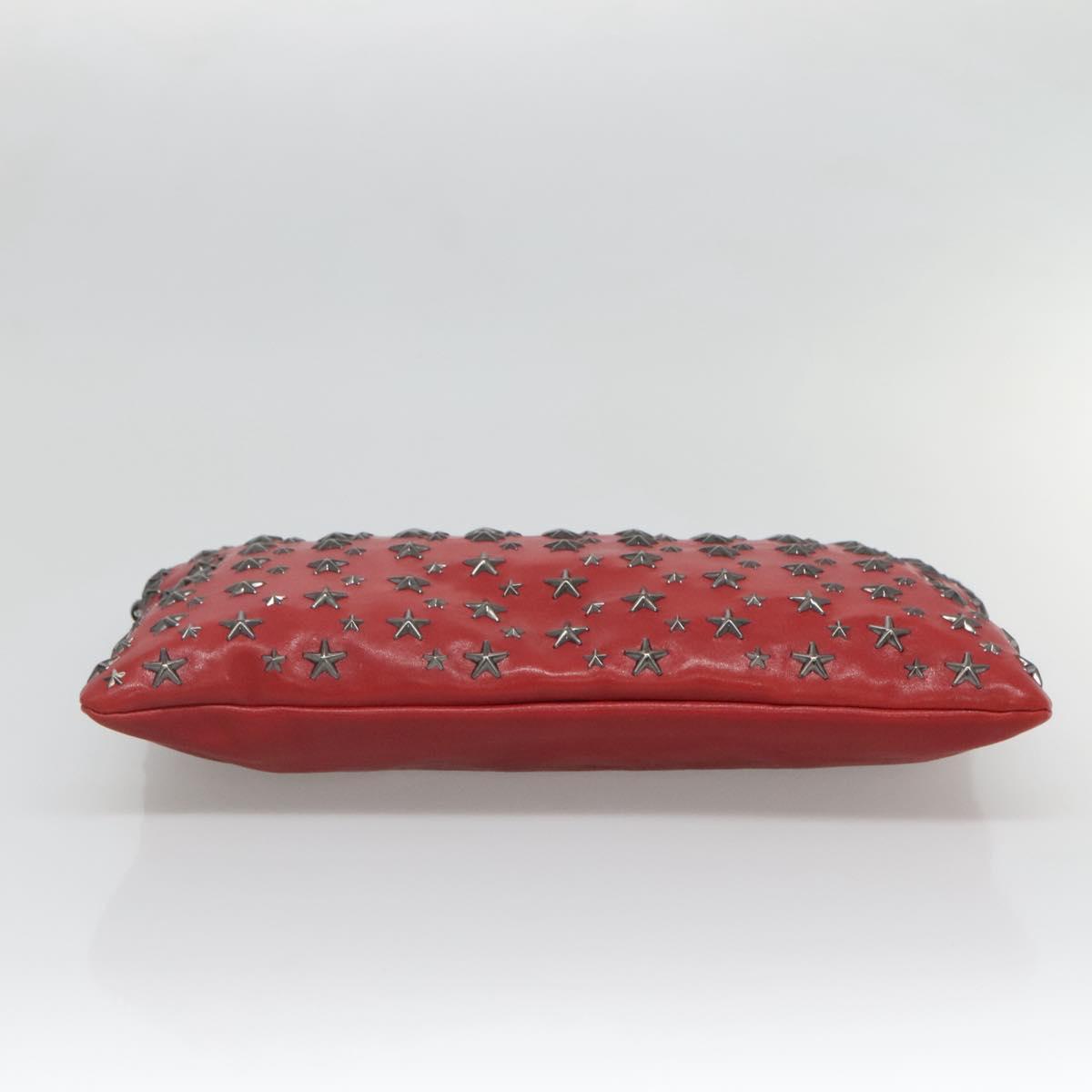 Jimmy Choo Studs Clutch Bag Leather Red Black Auth bs28965