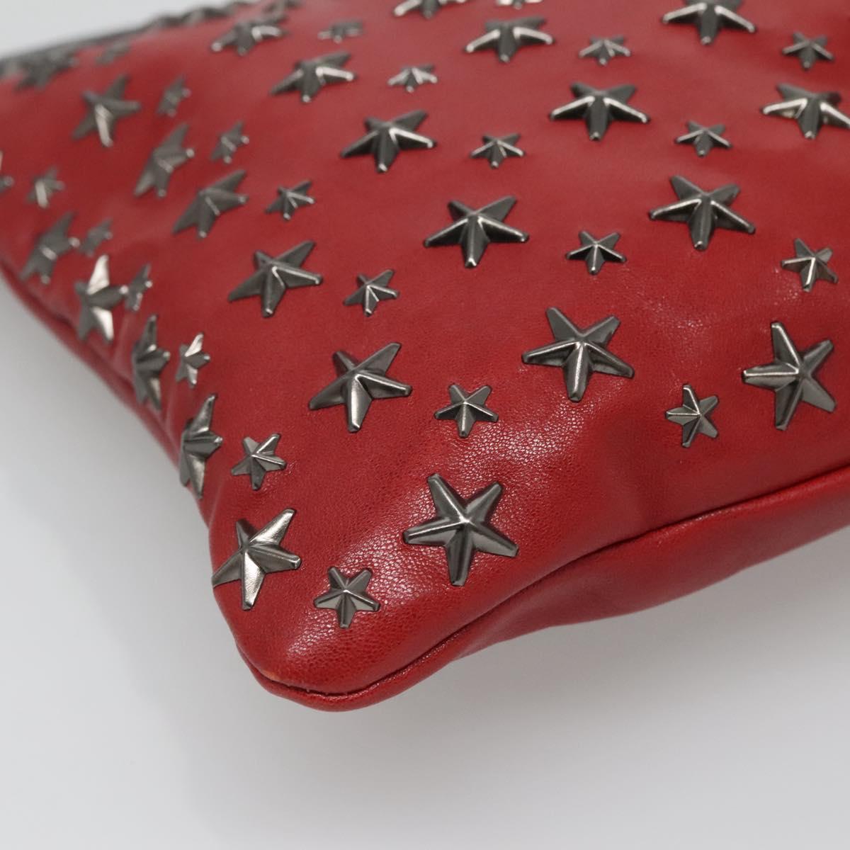 Jimmy Choo Studs Clutch Bag Leather Red Black Auth bs28965