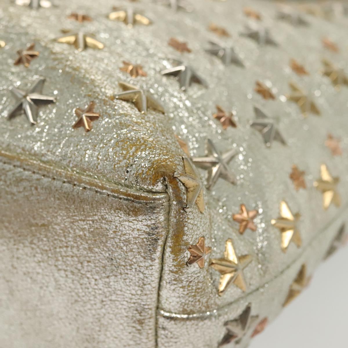 Jimmy Choo Studs Tote Bag Leather Champagne Gold Auth bs28966
