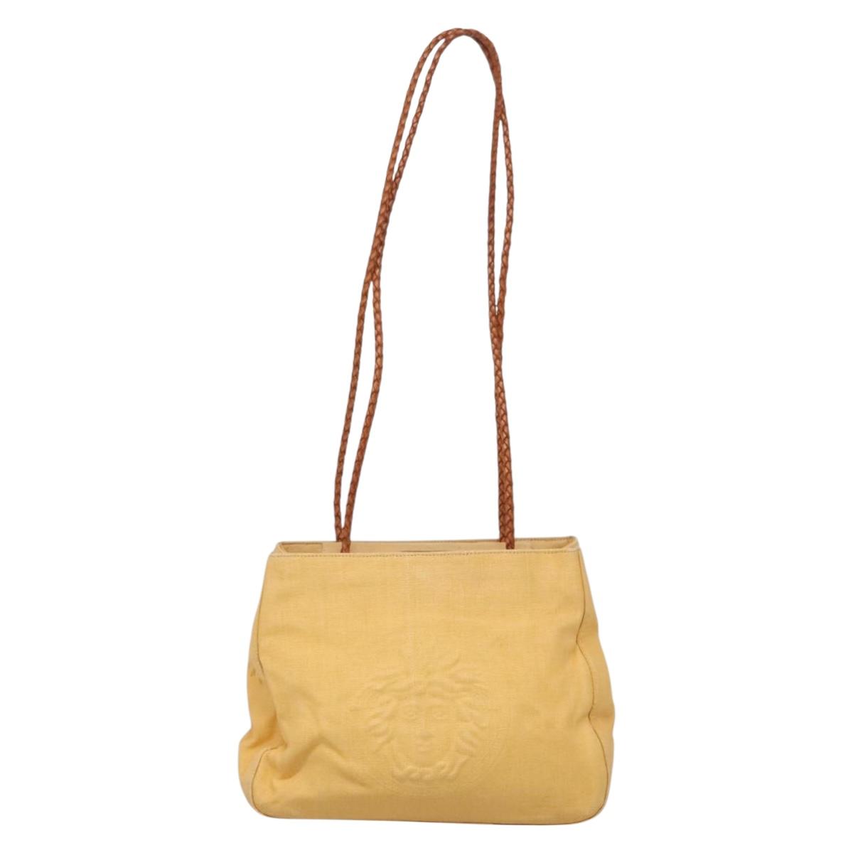 Gianni Versace Shoulder Bag Canvas Leather Yellow gold Auth bs28971