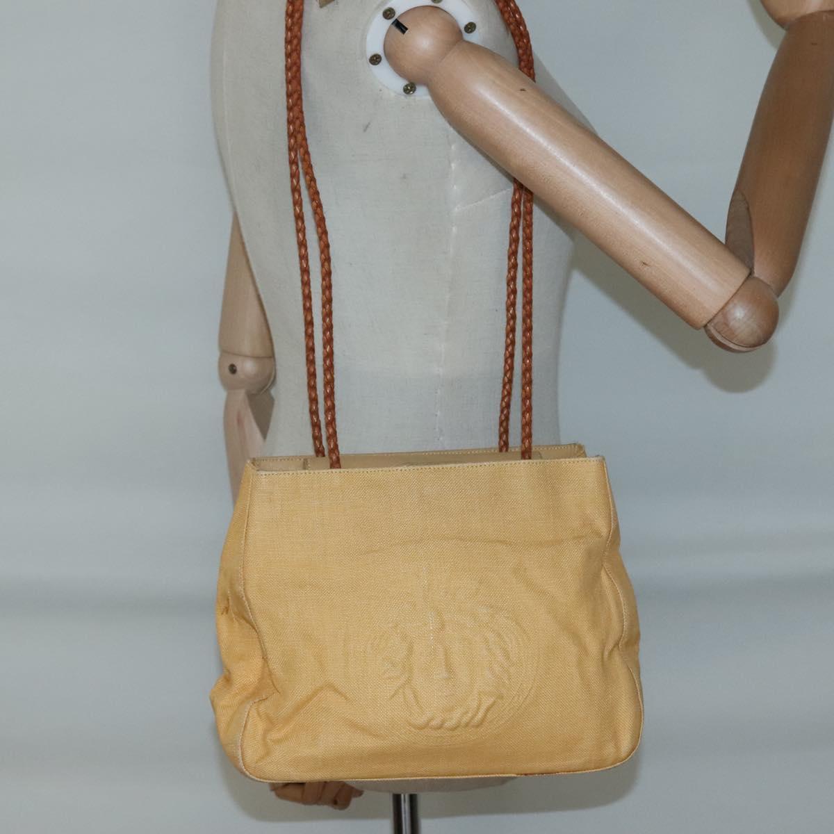 Gianni Versace Shoulder Bag Canvas Leather Yellow gold Auth bs28971