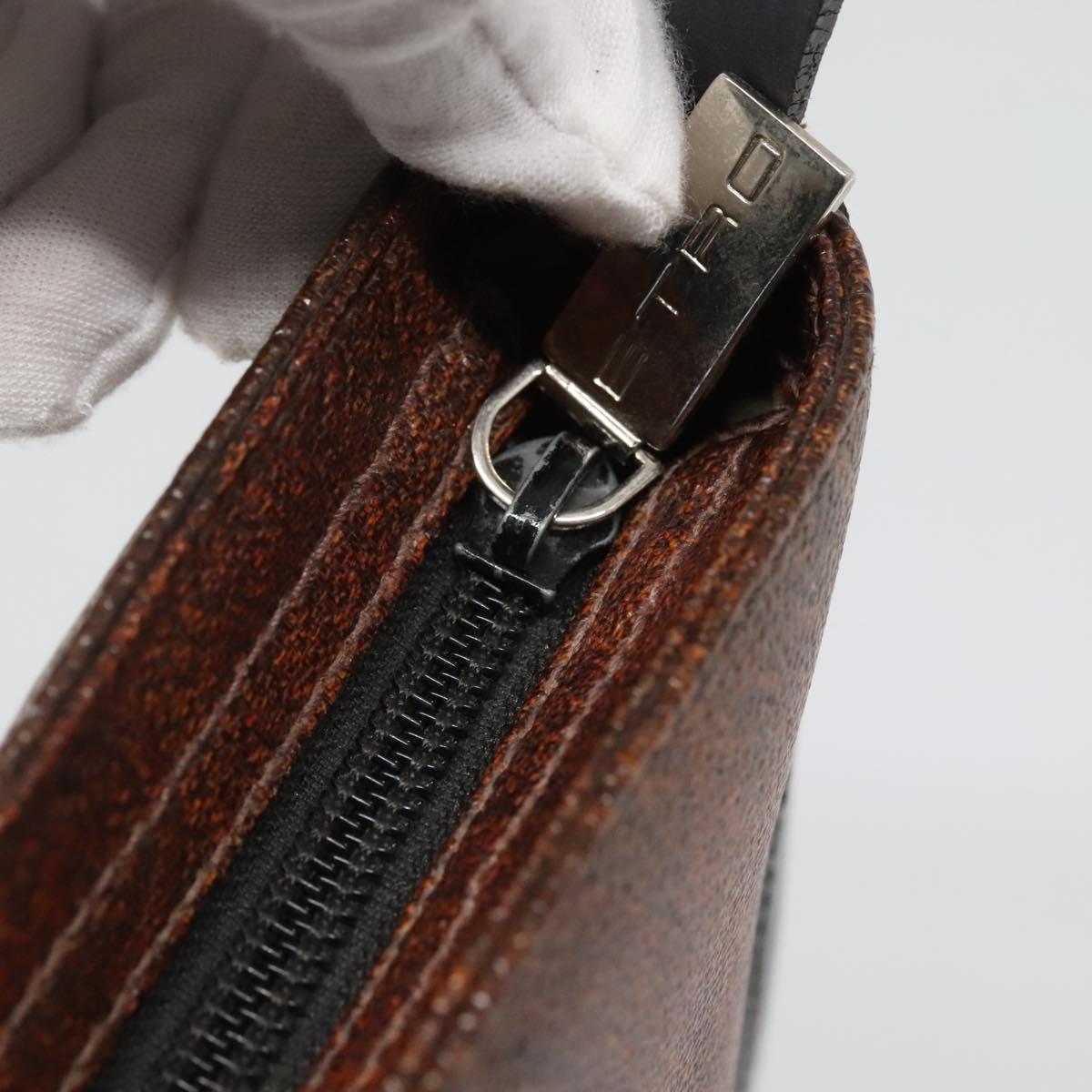 ETRO Paisley Shoulder Bag PVC Leather Brown Silver Auth bs28972