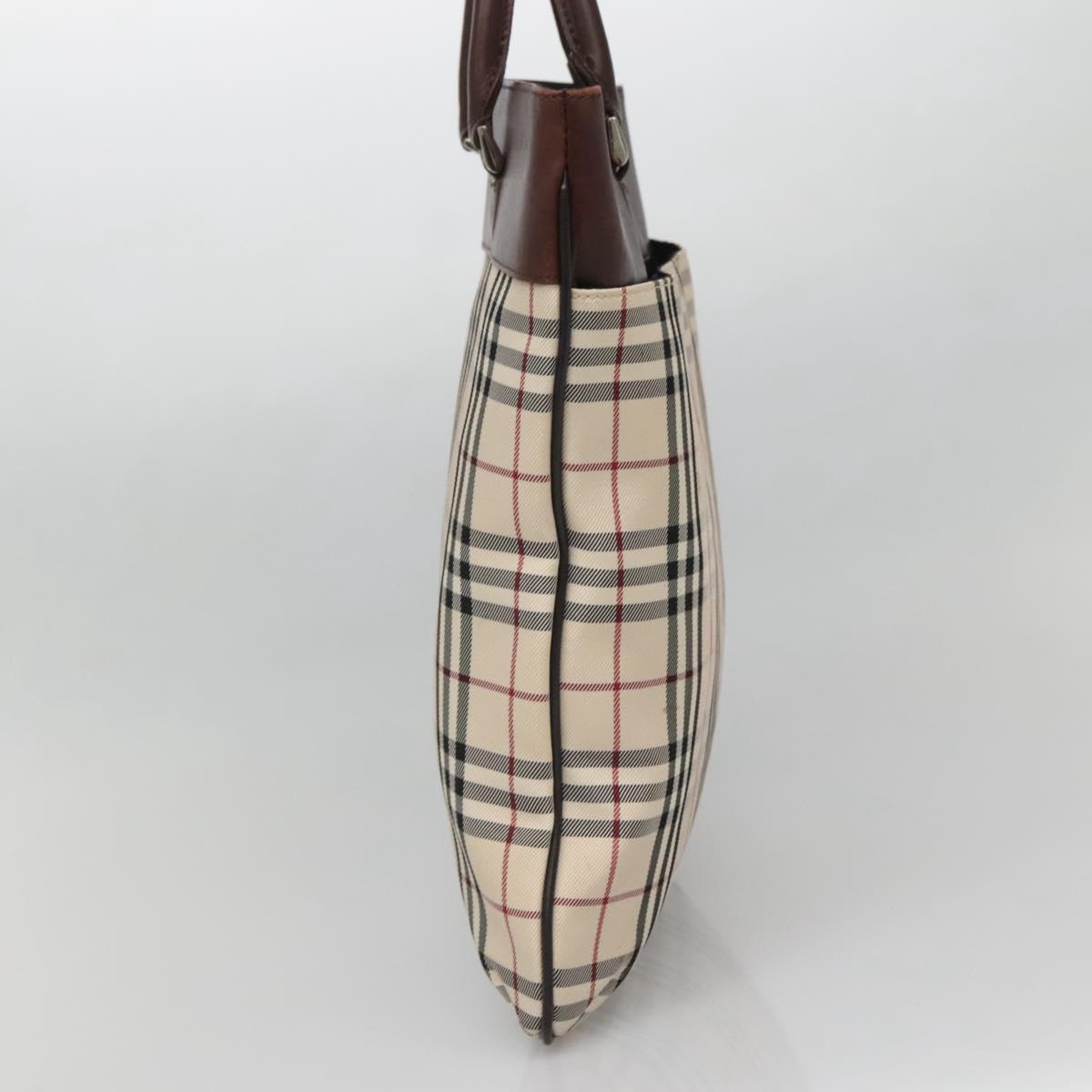 BURBERRY Nova Check Hand Bag Nylon Leather Beige Silver Auth bs28982