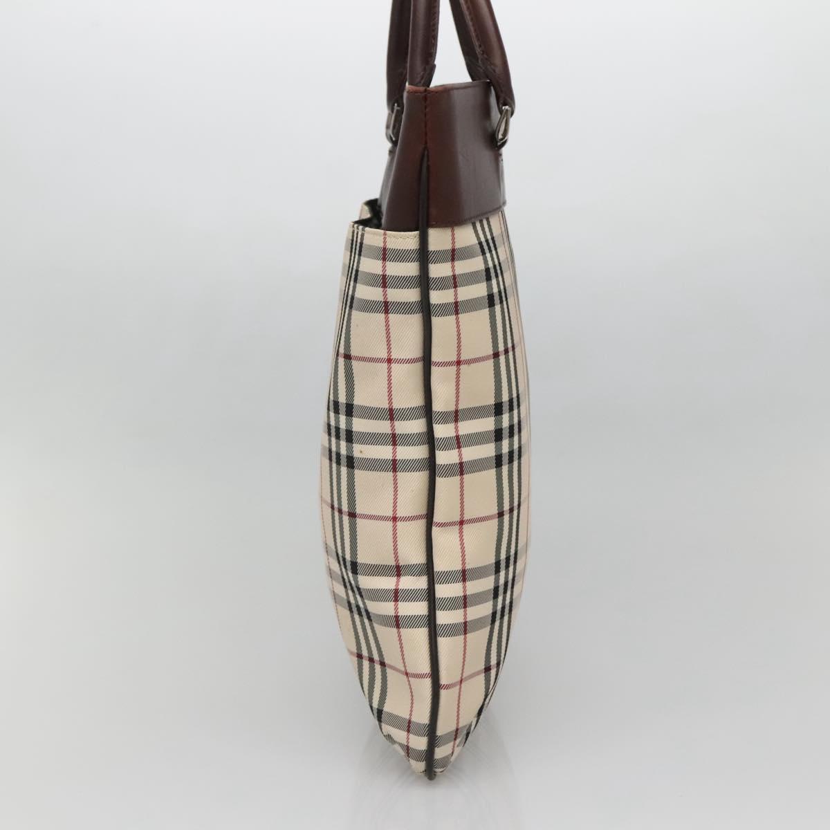 BURBERRY Nova Check Hand Bag Nylon Leather Beige Silver Auth bs28982
