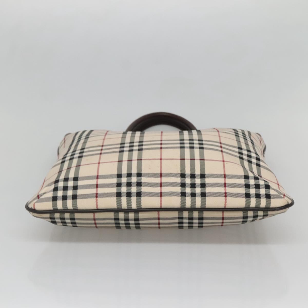 BURBERRY Nova Check Hand Bag Nylon Leather Beige Silver Auth bs28982