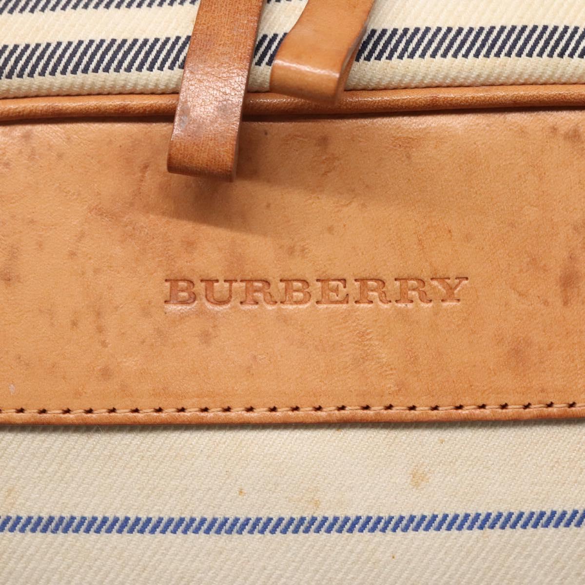 BURBERRY Hand Bag Canvas Leather White Silver Auth bs28984