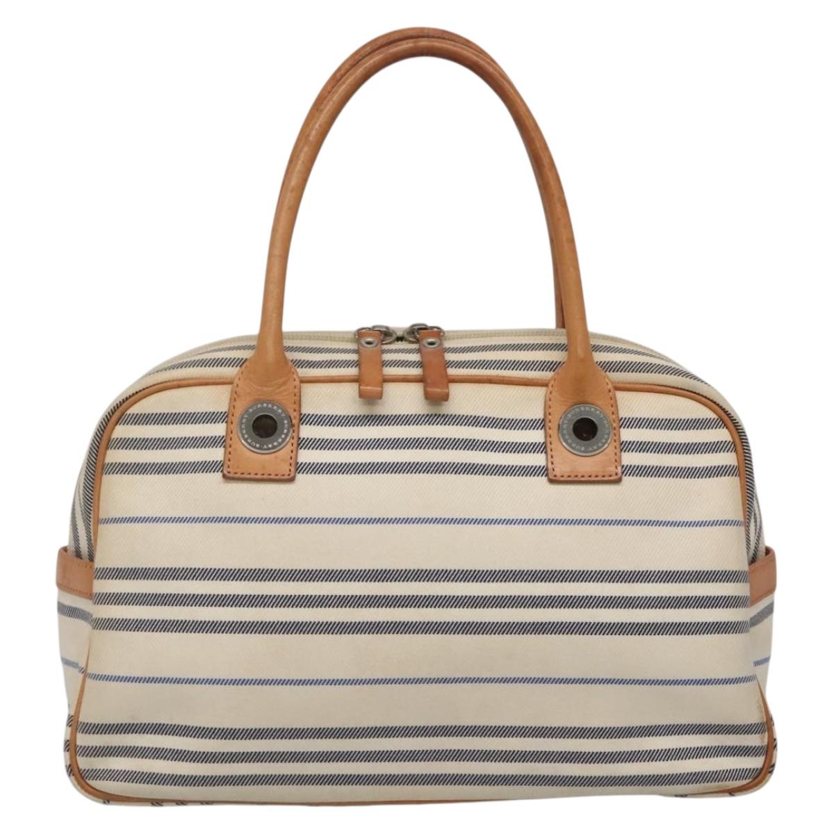 BURBERRY Hand Bag Canvas Leather White Silver Auth bs28984