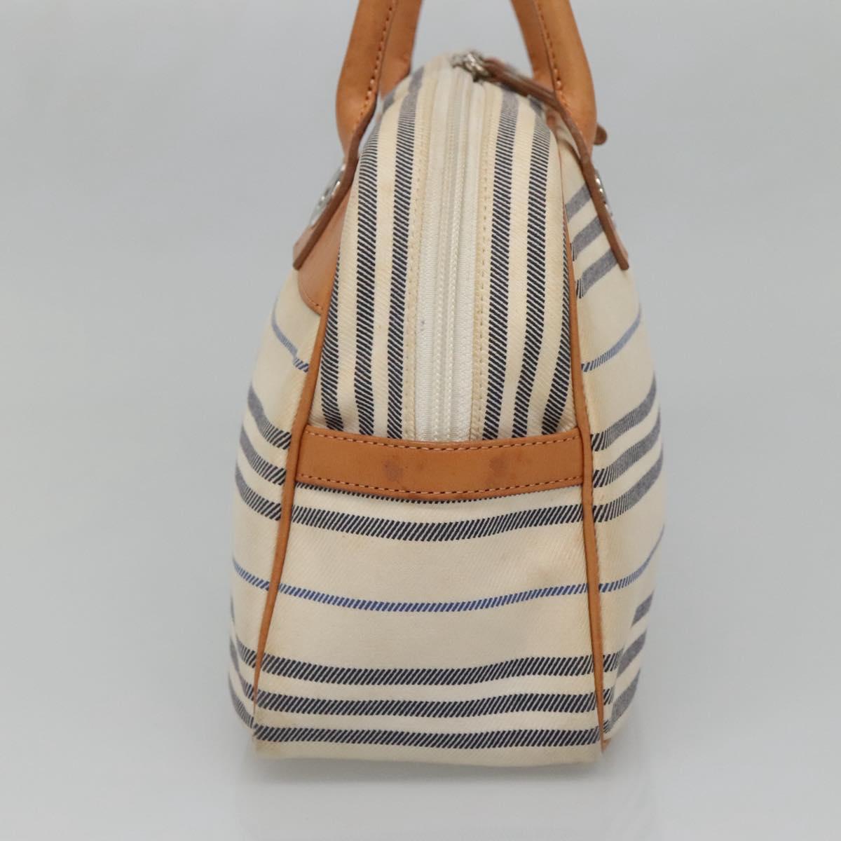 BURBERRY Hand Bag Canvas Leather White Silver Auth bs28984
