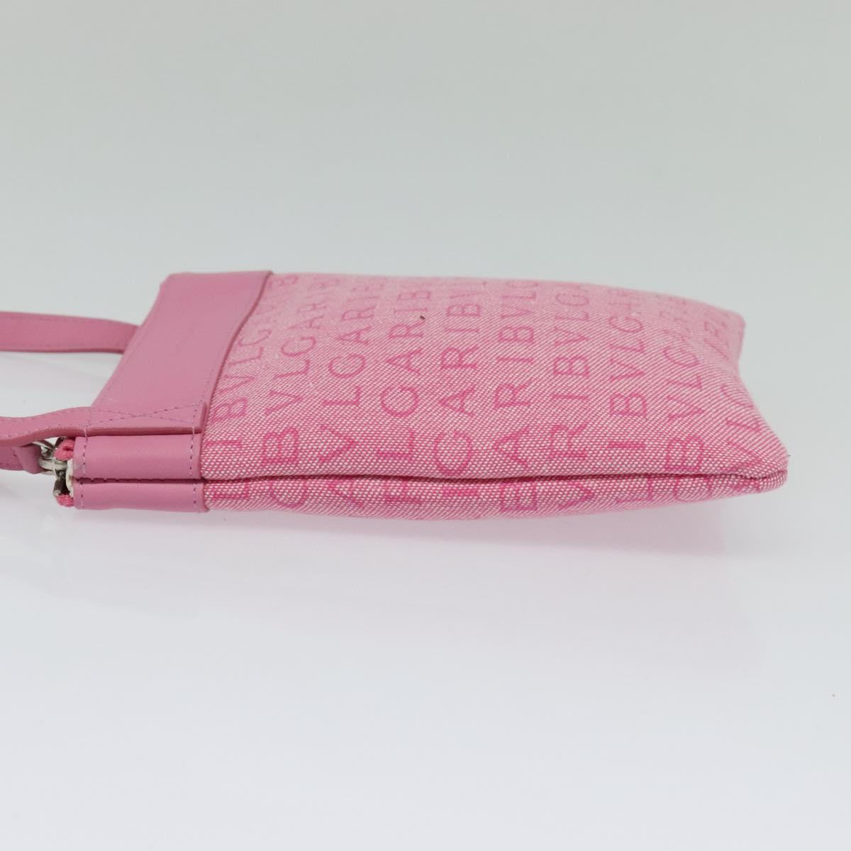 BVLGARI Logo Mania Shoulder Bag Canvas Pink Silver Auth bs28986