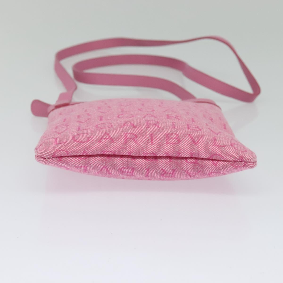 BVLGARI Logo Mania Shoulder Bag Canvas Pink Silver Auth bs28986