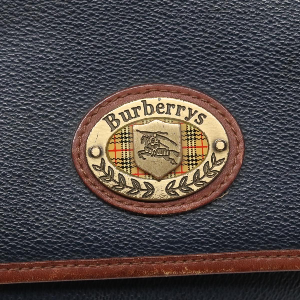 Burberrys Shoulder Bag Leather PVC Navy Gold Auth bs28989