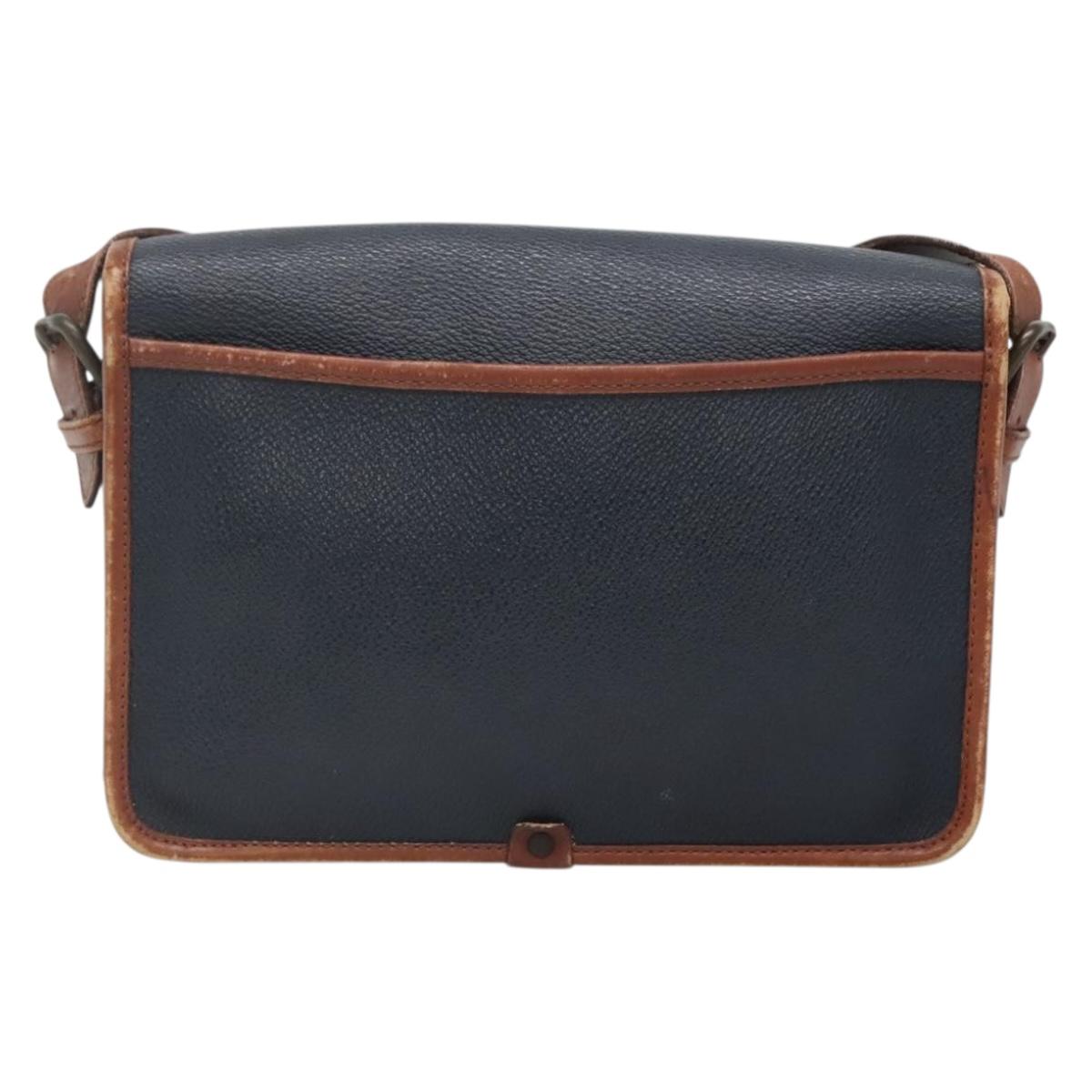 Burberrys Shoulder Bag Leather PVC Navy Gold Auth bs28989