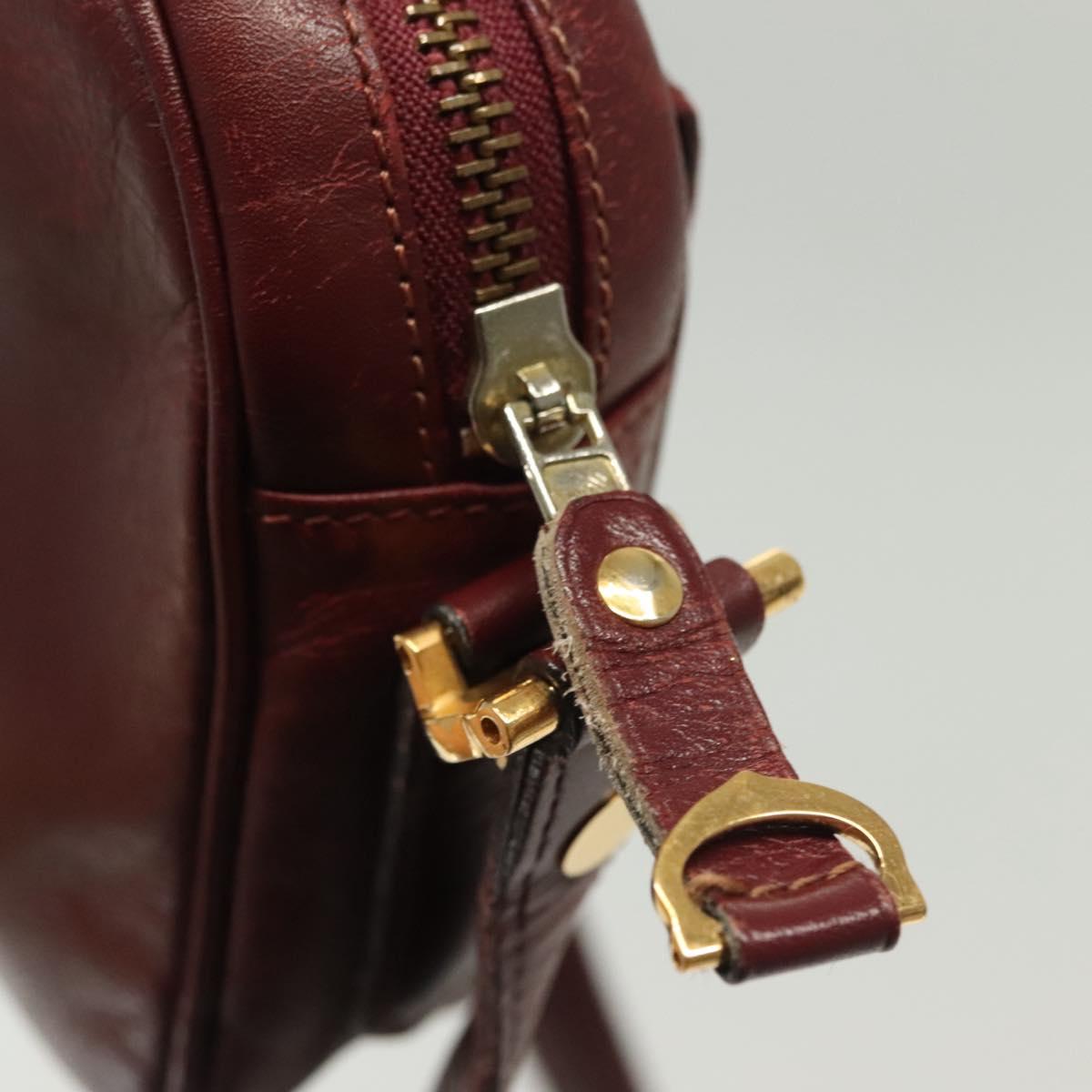 CARTIER Must Line Shoulder Bag Leather Bordeaux Gold Auth bs28999