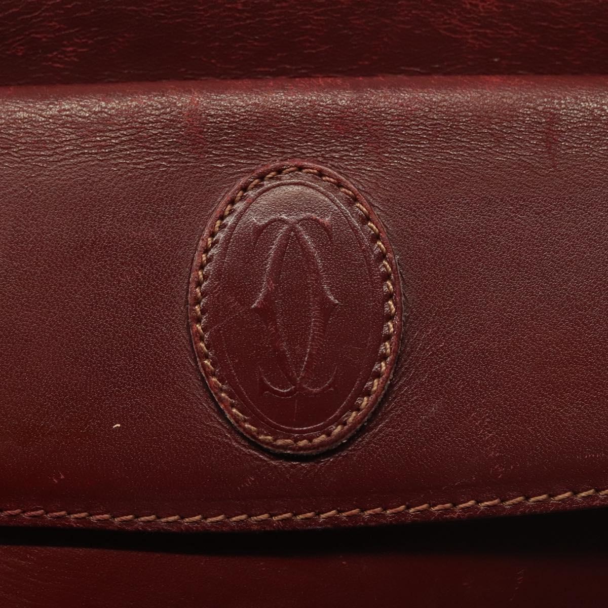CARTIER Must Line Shoulder Bag Leather Bordeaux Gold Auth bs28999
