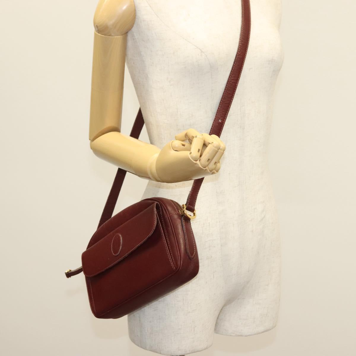 CARTIER Must Line Shoulder Bag Leather Bordeaux Gold Auth bs28999