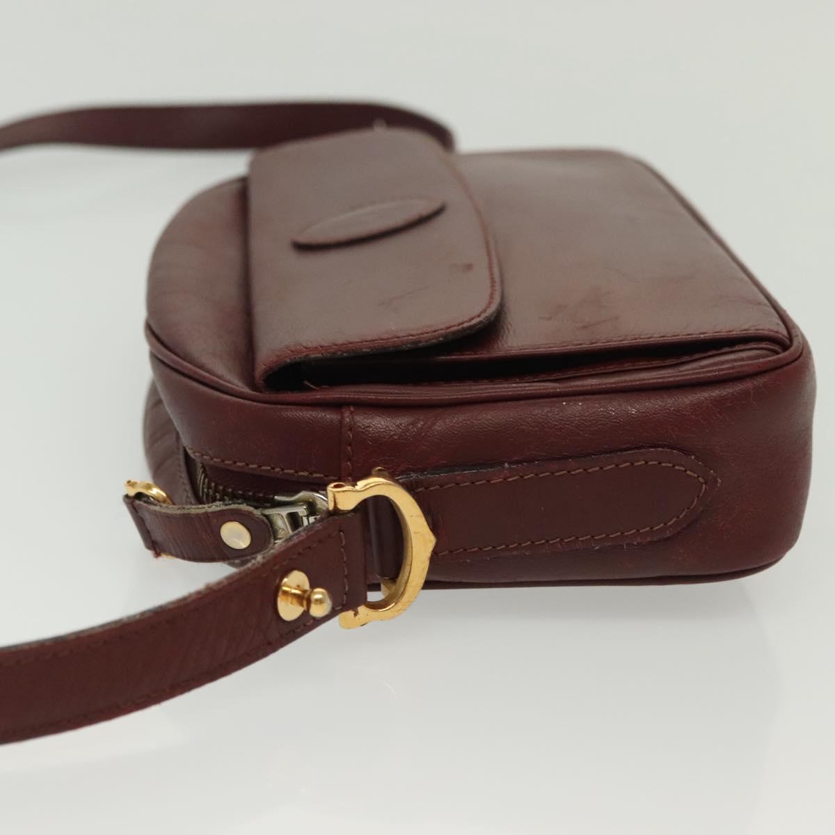 CARTIER Must Line Shoulder Bag Leather Bordeaux Gold Auth bs28999
