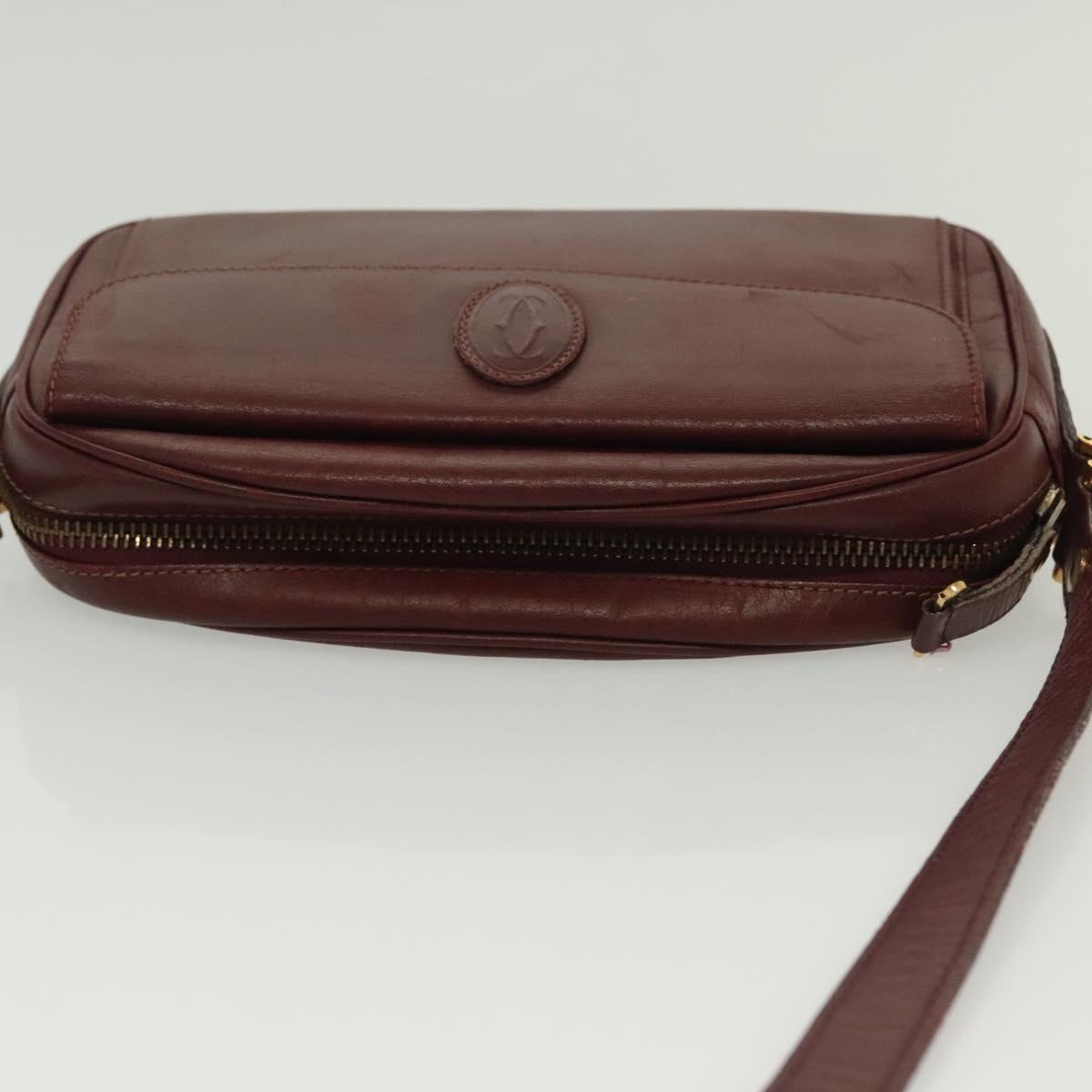 CARTIER Must Line Shoulder Bag Leather Bordeaux Gold Auth bs28999