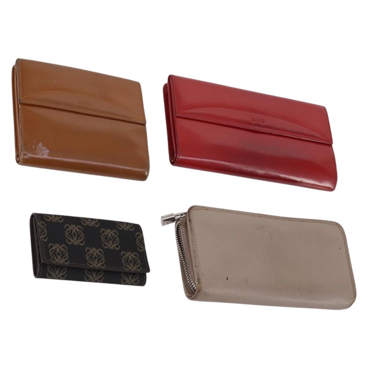 LOEWE Wallet Leather 4Set Beige Red black Auth bs29011